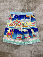 Architektur-Print-Seidenshorts – Herren