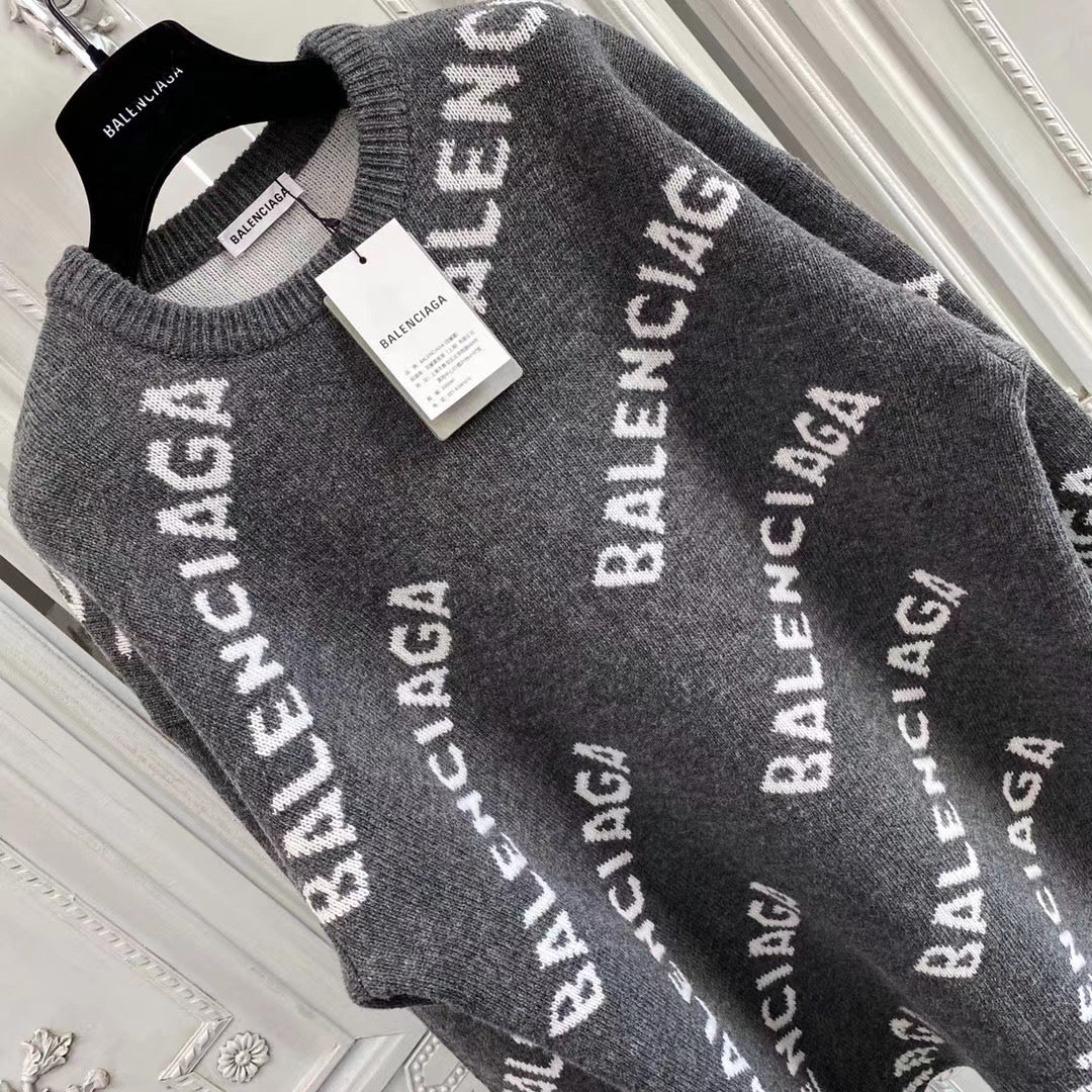 Schwarzes Jacquard-Rundhals-Sweatshirt mit Text-Print – Herren