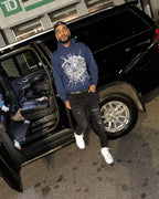 Navy Cotton Web Print Pullover - Men's
