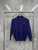 Cremefarbener Langarmstrickpullover mit Herz-Logo – Herren