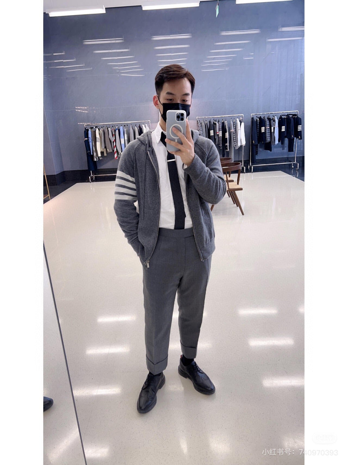 4-Bar Zip Grey Hoodie - Men's