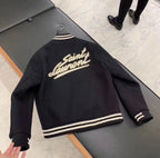 Navy Wool Contrast Trim Varsity - Men's