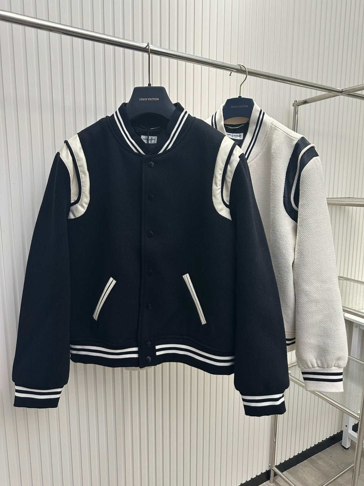 Navy Wool Striped Trim Varsity – Herren