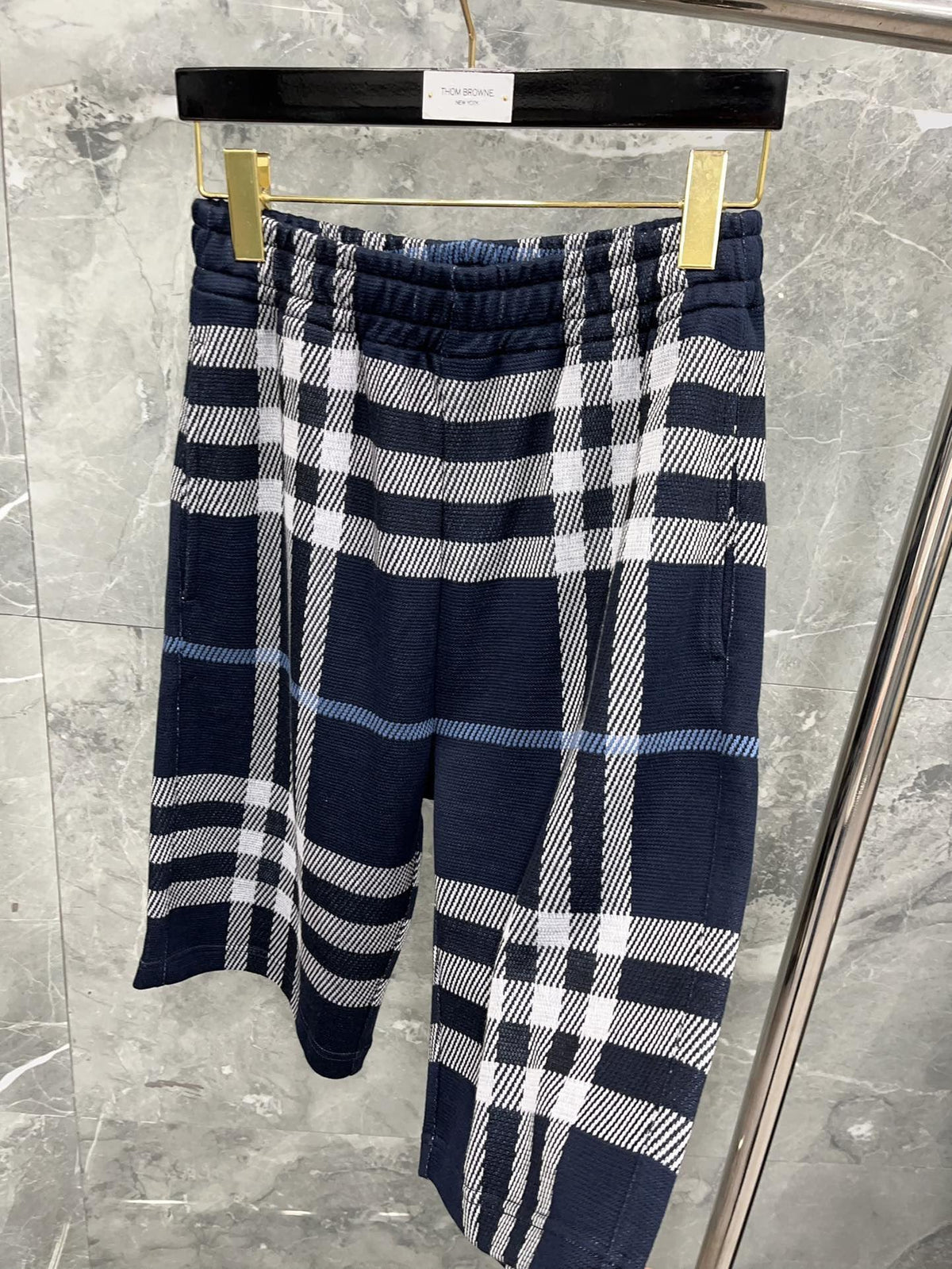 Marineblauer Baumwoll-Karo, weit - Herren