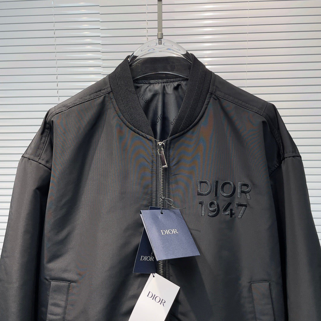 Black Nylon Embroidered Bomber - Men's