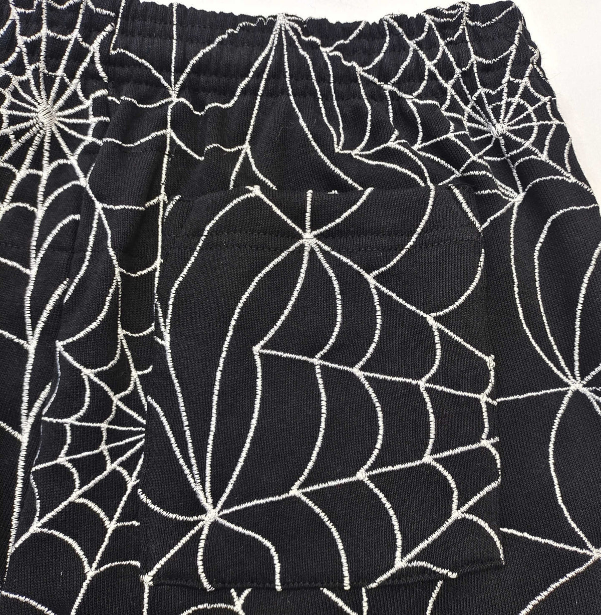 Black Cotton Web Print Joggers - Men's
