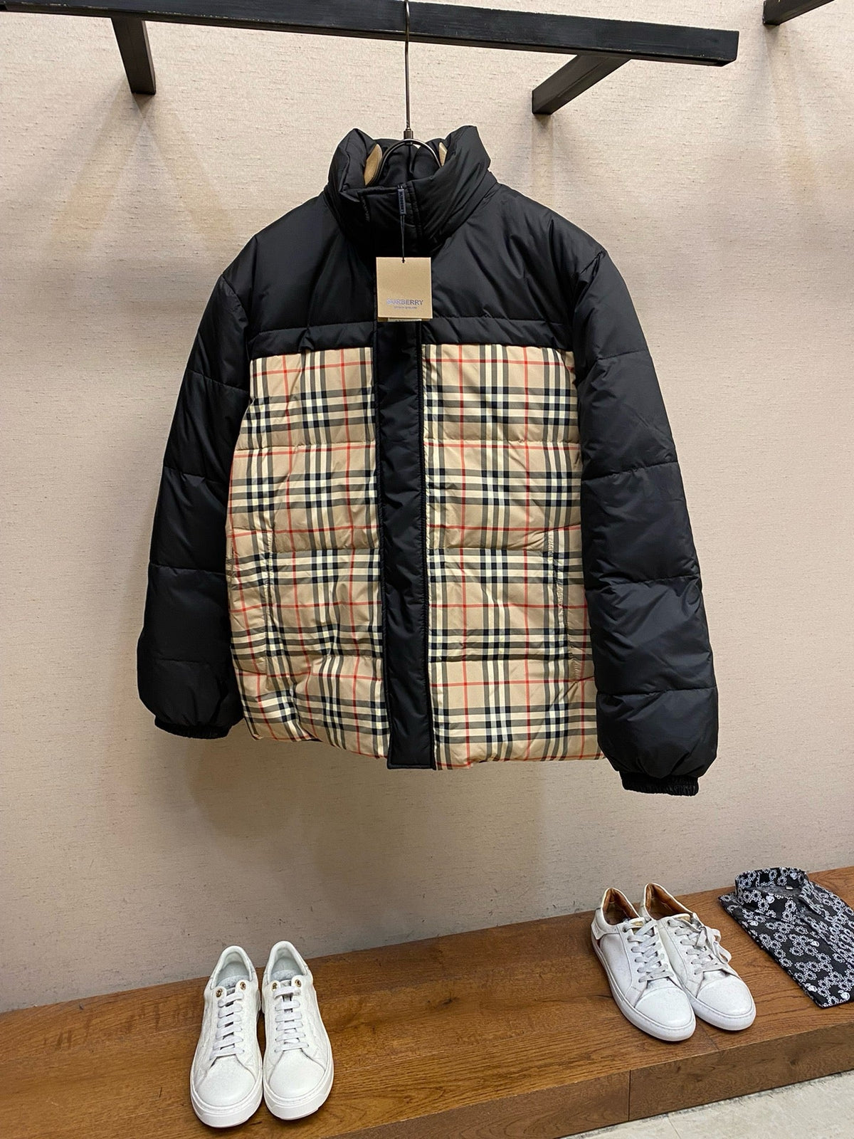 Black and Khaki Puffer Jacket - Men's