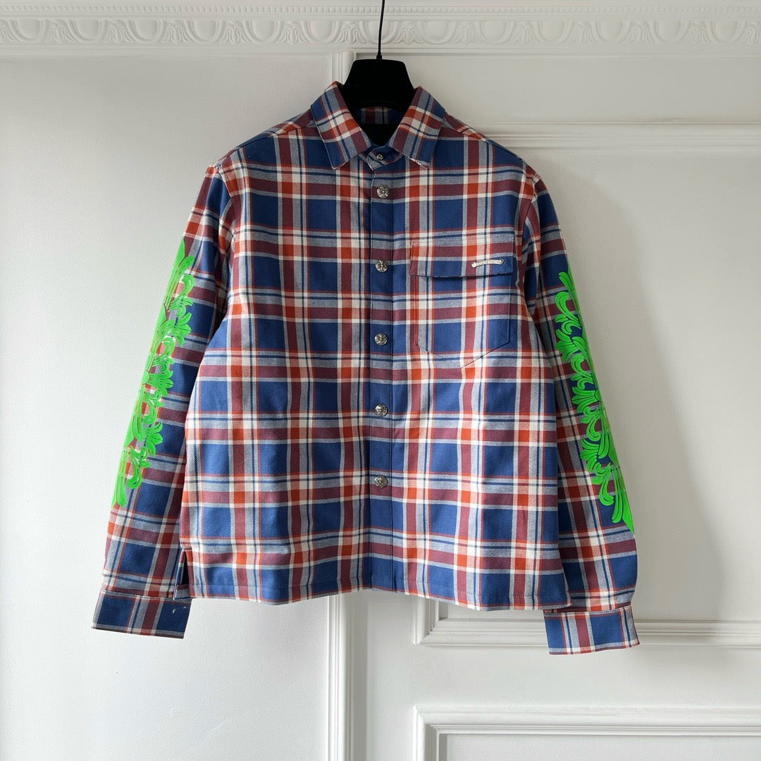 Blaues Flanell-Langarmshirt mit Print auf den Ärmeln – Herren