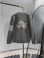 Strickjacke für Herren aus grauer Wolle mit Streifen