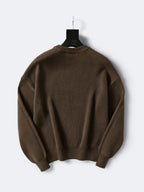 Cremefarbener Wollpullover mit Textlogo, Rundhalsausschnitt – Herren
