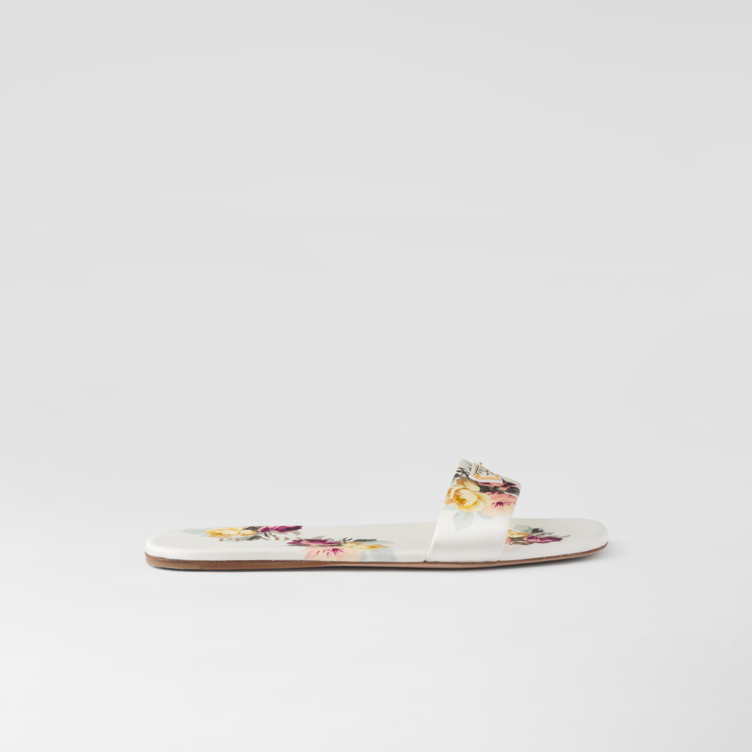 Printed satin slides – enriched by a refined floral print, the square-toe sandal is completed by the iconic – LUX VERSE Luxury Designer Fashion Outlet