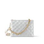 Coussin PM Silver – made from silver-color puffy lambskin, the Coussin PM handbag is embossed with – LUX VERSE Luxury Designer Fashion Outlet