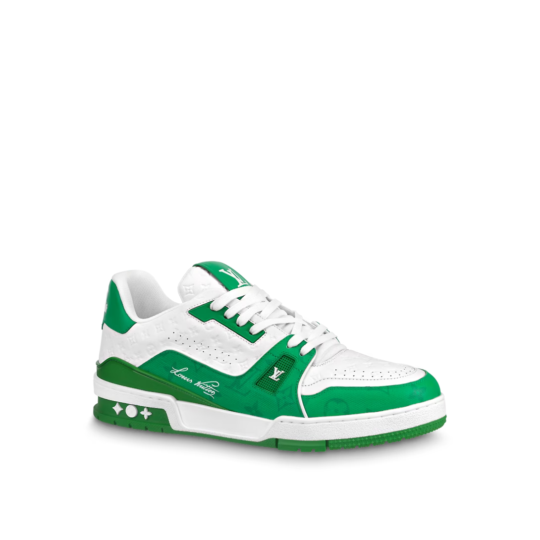 Louis Vuitton Trainer Iconic Sneaker – designed by Virgil Abloh, this iconic model was inspired by vintage basketball – LUX VERSE Luxury Designer Fashion Outlet