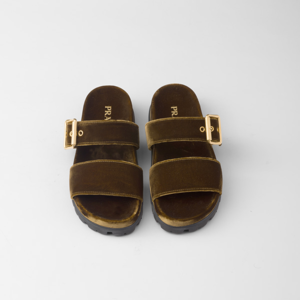 Velvet slides – the footwear defined by metal buckles has comfortable rubber soles and is decorated – LUX VERSE Luxury Designer Fashion Outlet