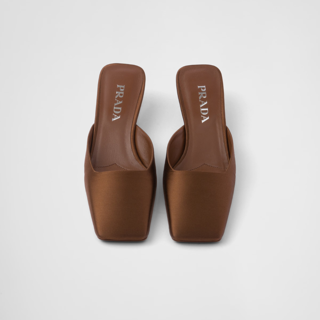 Satin mules – modernist lines and architectural volumes define the silhouette of these satin mules – LUX VERSE Luxury Designer Fashion Outlet