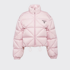 Re-Nylon Gabardine cropped down jacket – the lettering logo is framed by the iconic triangle that is interpreted – LUX VERSE Luxury Designer Fashion Outlet