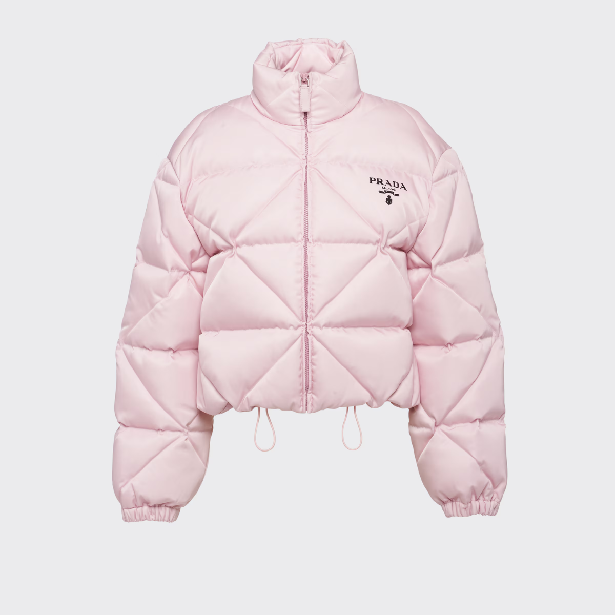 Re-Nylon Gabardine cropped down jacket – the lettering logo is framed by the iconic triangle that is interpreted – LUX VERSE Luxury Designer Fashion Outlet