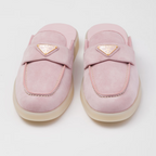 Suede mules – the enameled metal triangle logo embellishes the band, while the rubber sole adds – LUX VERSE Luxury Designer Fashion Outlet