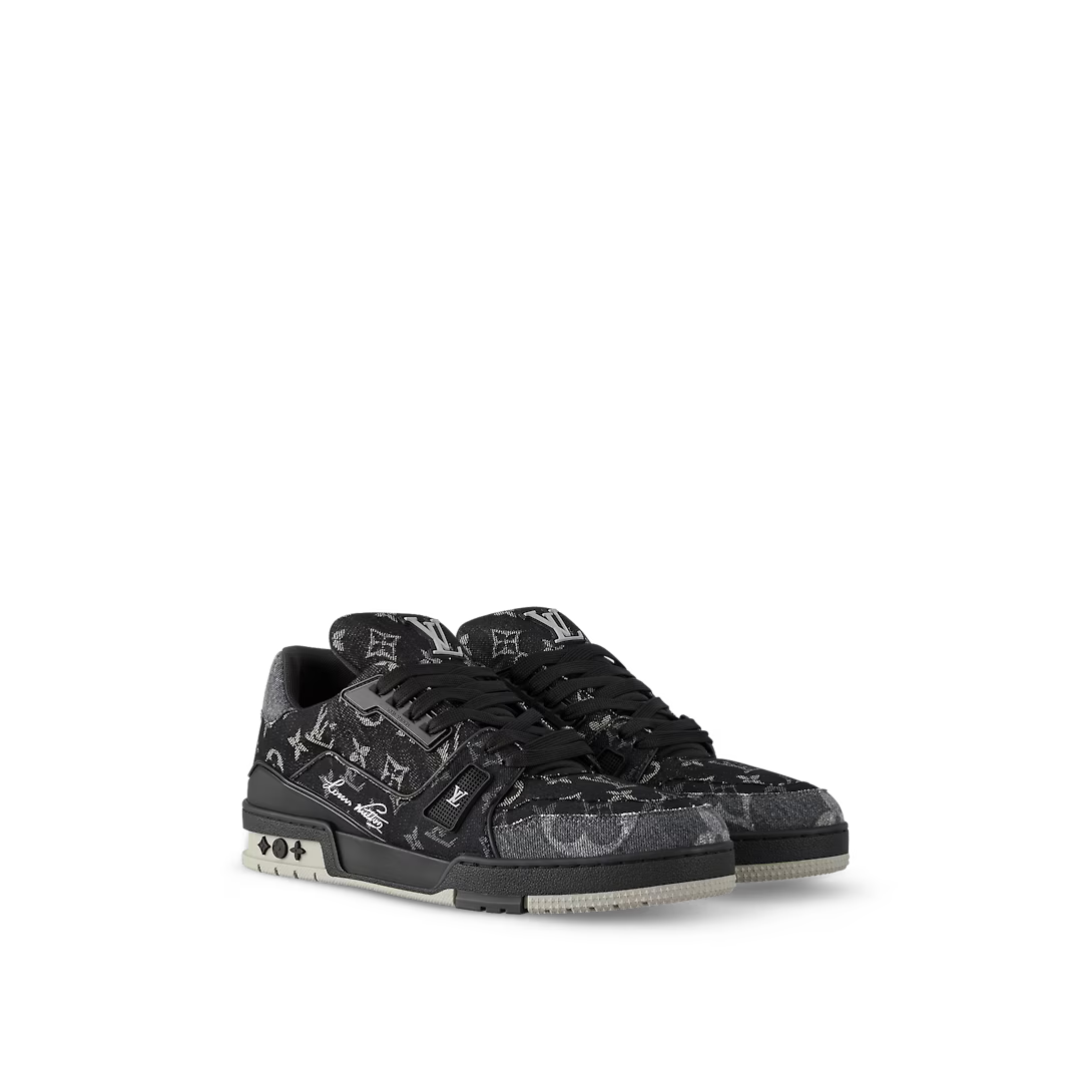 Trainer Sneaker Rubber Outsole – this version of the Trainer sneaker comes in a patchwork of Monogram denim with – LUX VERSE Luxury Designer Fashion Outlet