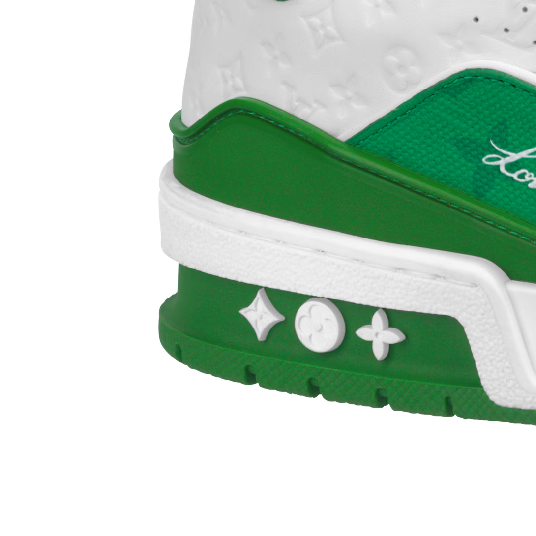 Louis Vuitton Trainer Iconic Sneaker – designed by Virgil Abloh, this iconic model was inspired by vintage basketball – LUX VERSE Luxury Designer Fashion Outlet
