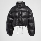Re-Nylon cropped convertible down jacket – padded with goose down, the garment is decorated with the iconic enameled metal – LUX VERSE Luxury Designer Fashion Outlet