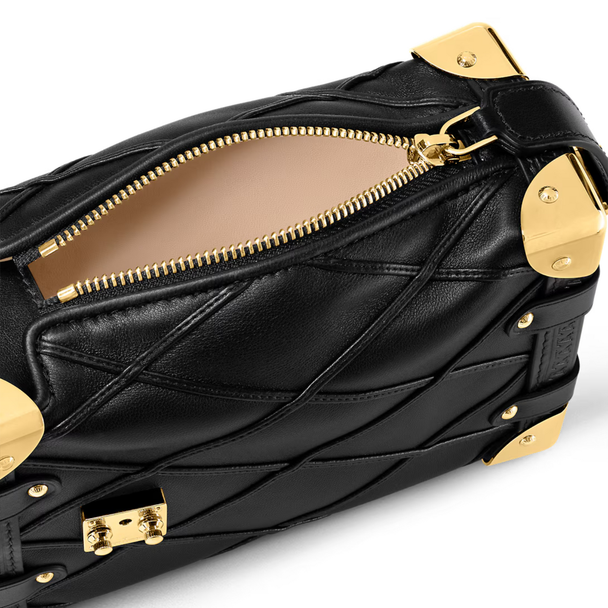 Side Modern Trunk PM – the boxy shape is embellished with gold-color hardware, including the reinforced – LUX VERSE Luxury Designer Fashion Outlet