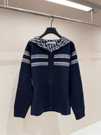 Marineblaues Jacquard-Monogramm-Panel-Rundhals-Sweatshirt – Herren