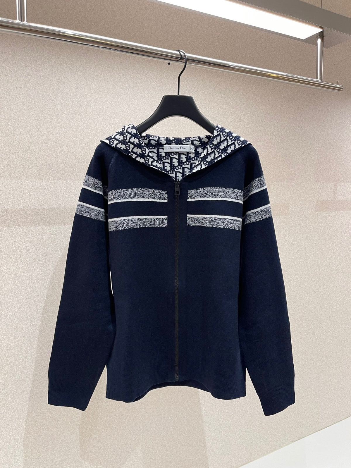Marineblaues Jacquard-Monogramm-Panel-Rundhals-Sweatshirt – Herren
