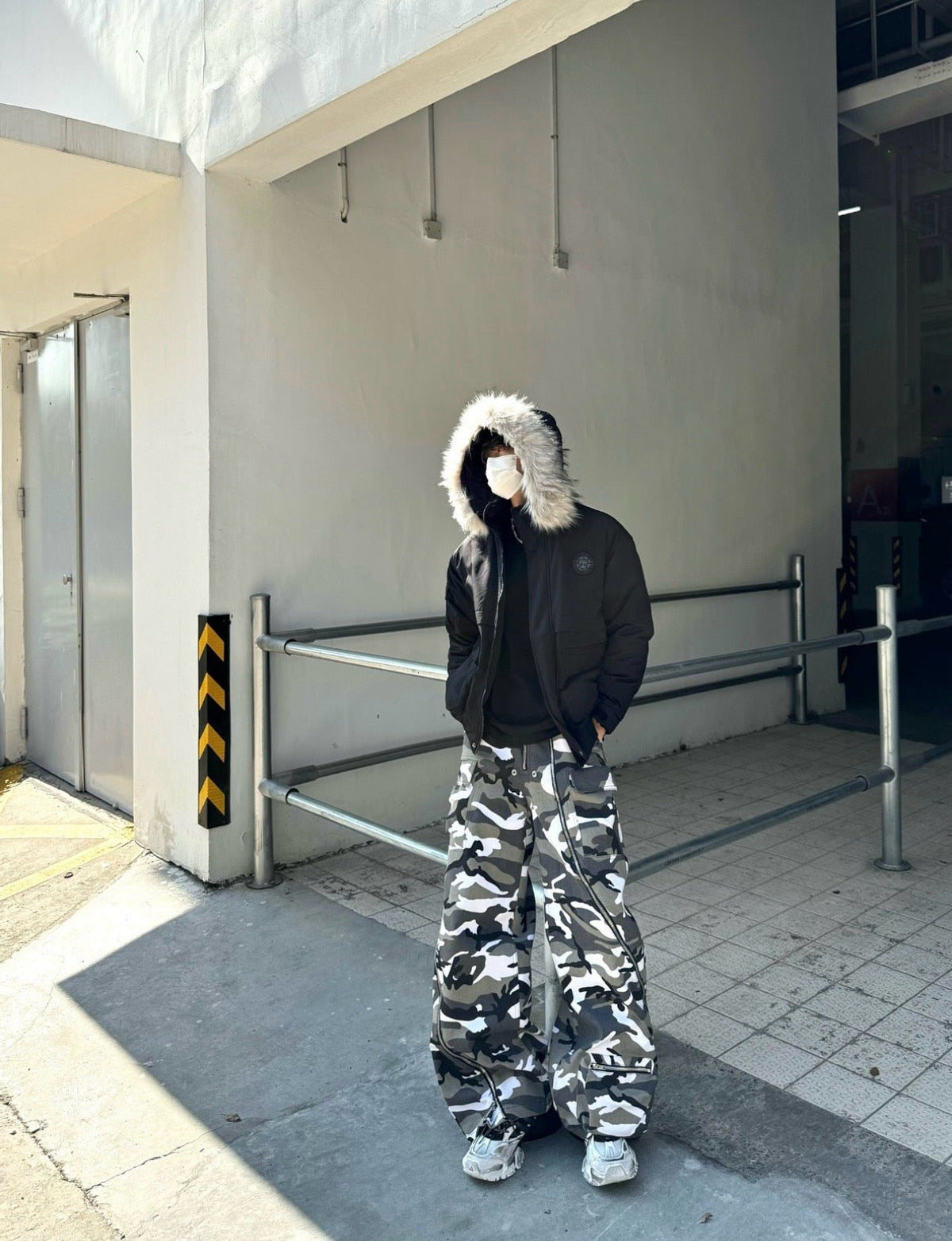 Grey Cotton Camo Print Cargo - Men's