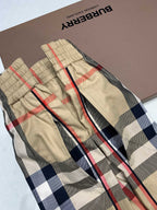 Beige Woll-Karohose mit weitem Bein – Herren