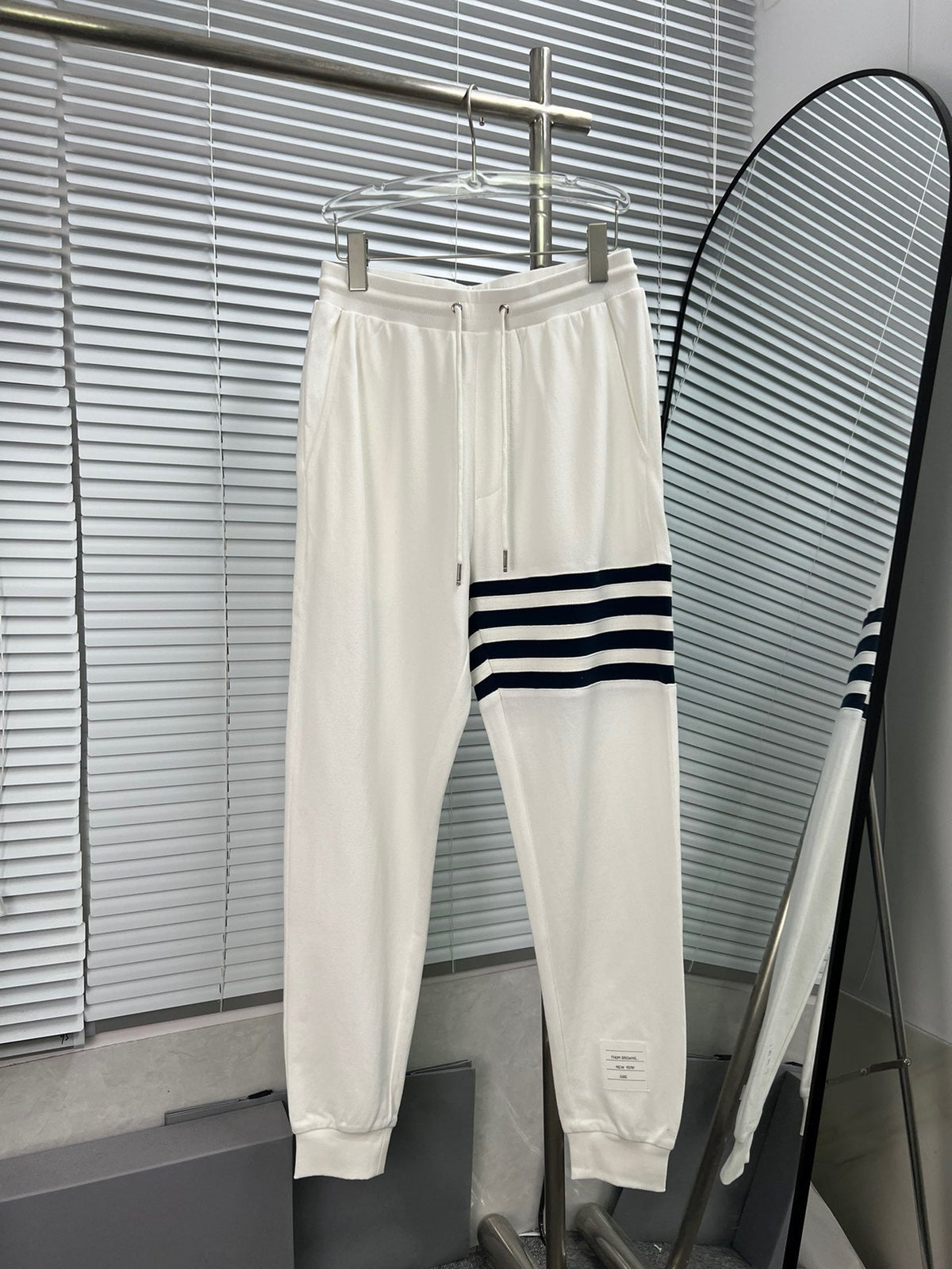 Navy Cotton Bar Stripe Joggers - Men's