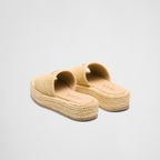 Crochet Flatform Iconic Slides – raffia-effect yarn Crochet workmanship Enameled metal triangle logo Monoblock rubber – LUX VERSE Luxury Designer Fashion Outlet