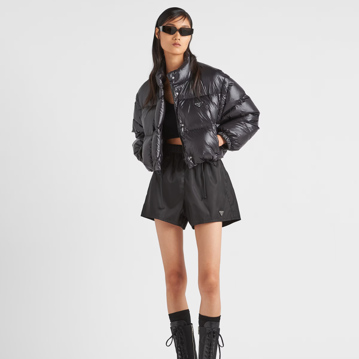 Re-Nylon cropped convertible down jacket – made of Re-Nylon, the innovative and iconic regenerated nylon fabric produced – LUX VERSE Luxury Designer Fashion Outlet