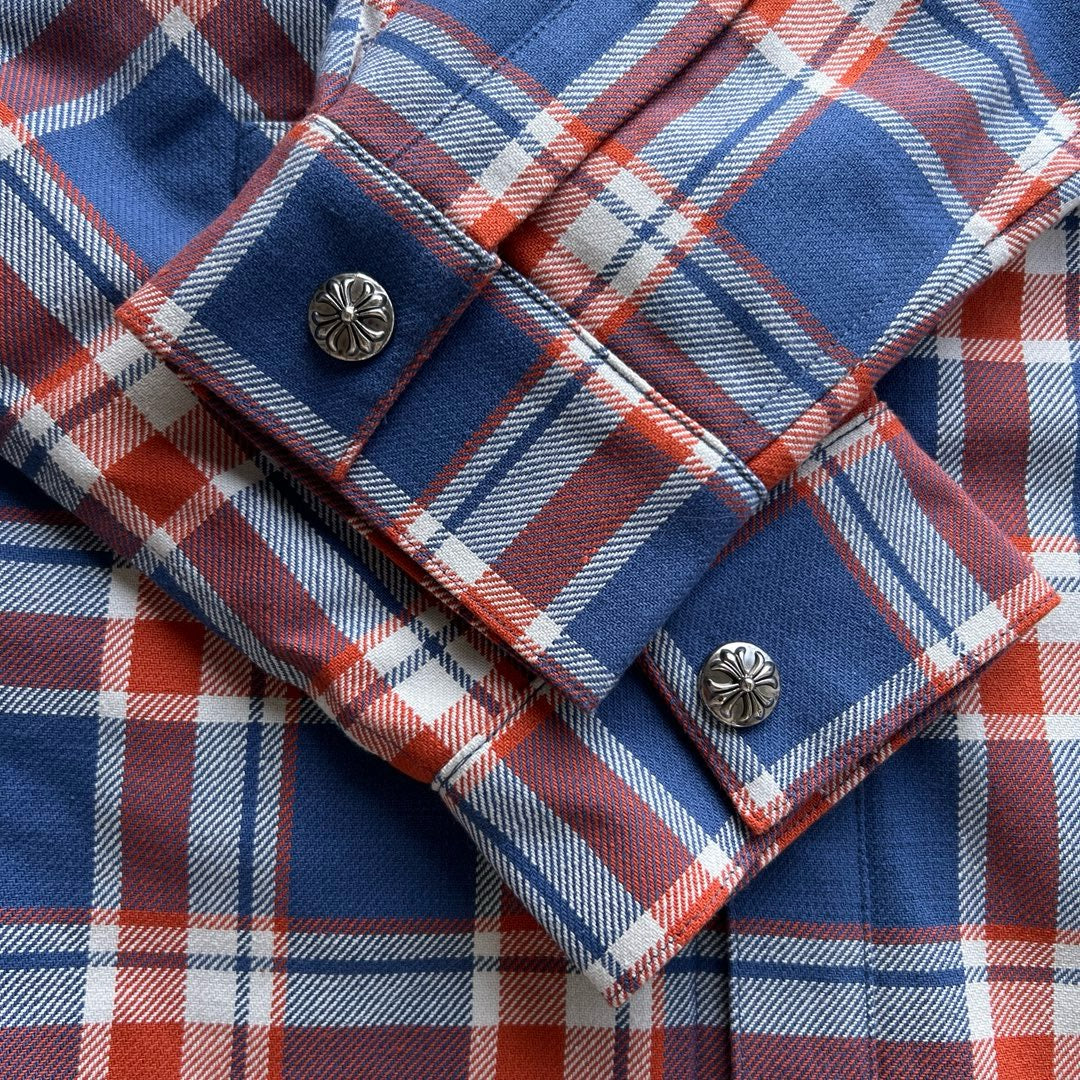 Blaues Flanell-Langarmshirt mit Print auf den Ärmeln – Herren