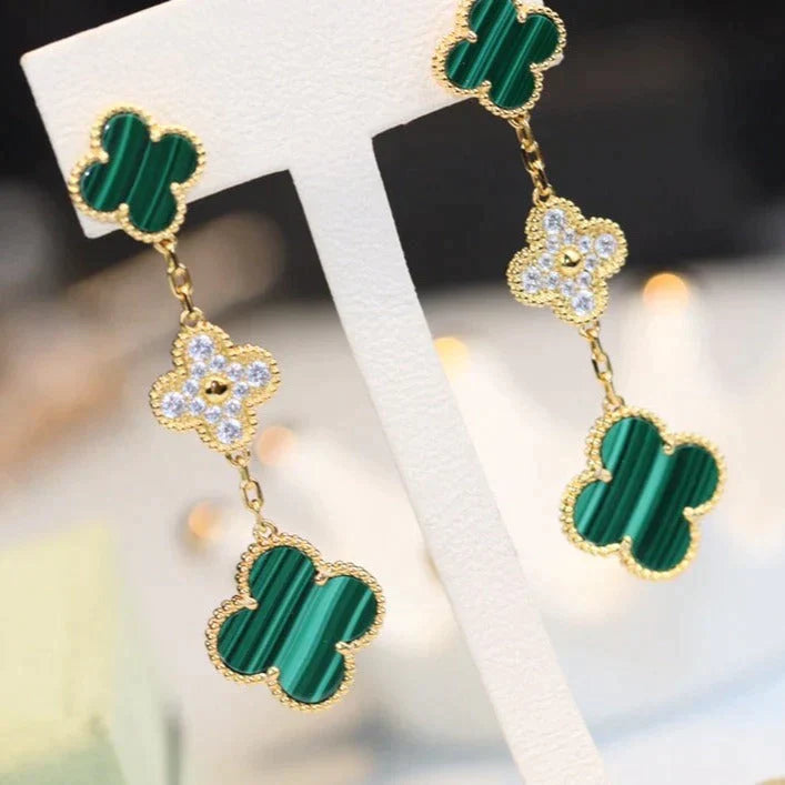 Clover 3 Motif Malachite Diamond Earrings – LUX VERSE Luxury Designer Fashion Outlet