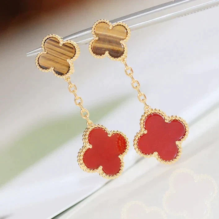 Clover  2 Motif  Tiger Eye Carnelian Earrings – LUX VERSE Luxury Designer Fashion Outlet