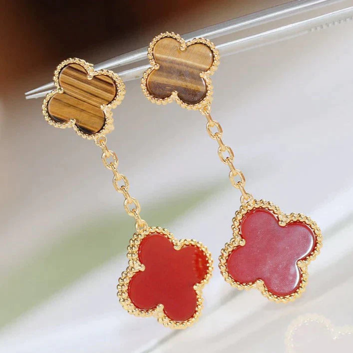 Clover  2 Motif  Tiger Eye Carnelian Earrings – LUX VERSE Luxury Designer Fashion Outlet