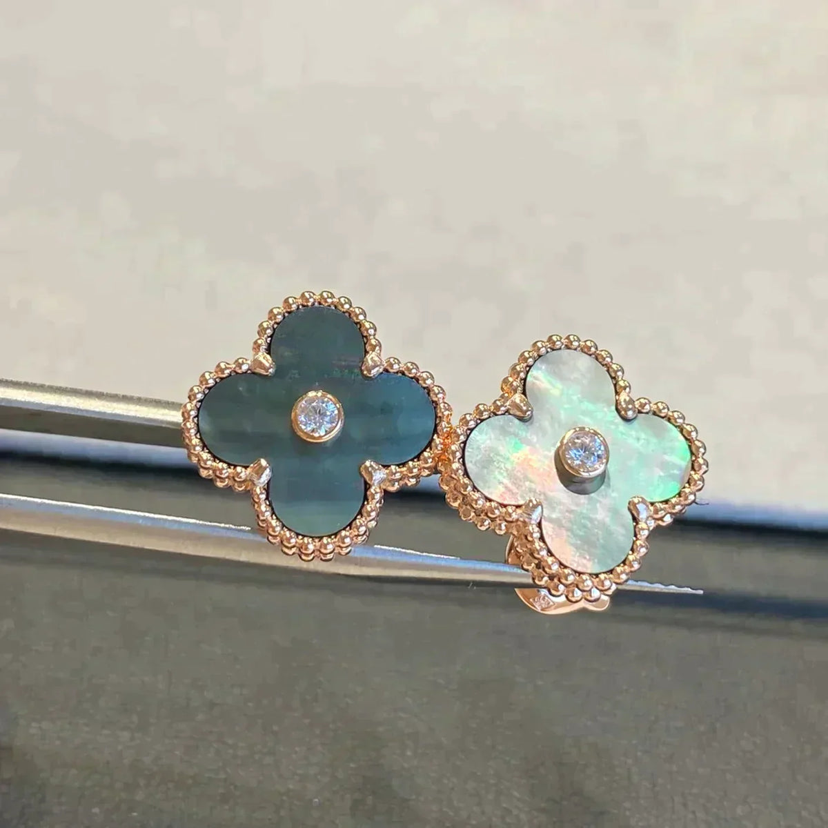 Clover Medium 1 Motifs Gray Mop  Diamond Earrings – LUX VERSE Luxury Designer Fashion Outlet