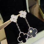 Clover 2 Motifs  Diamond Onyx Earrings Silver – LUX VERSE Luxury Designer Fashion Outlet
