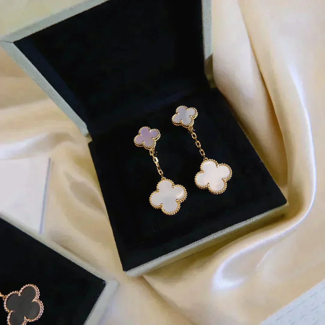 Clover 2 Motif White Mop Earrings – LUX VERSE Luxury Designer Fashion Outlet