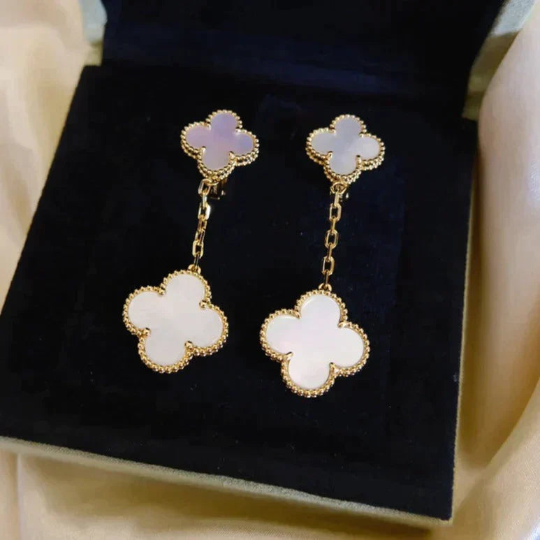 Clover 2 Motif White Mop Earrings – LUX VERSE Luxury Designer Fashion Outlet