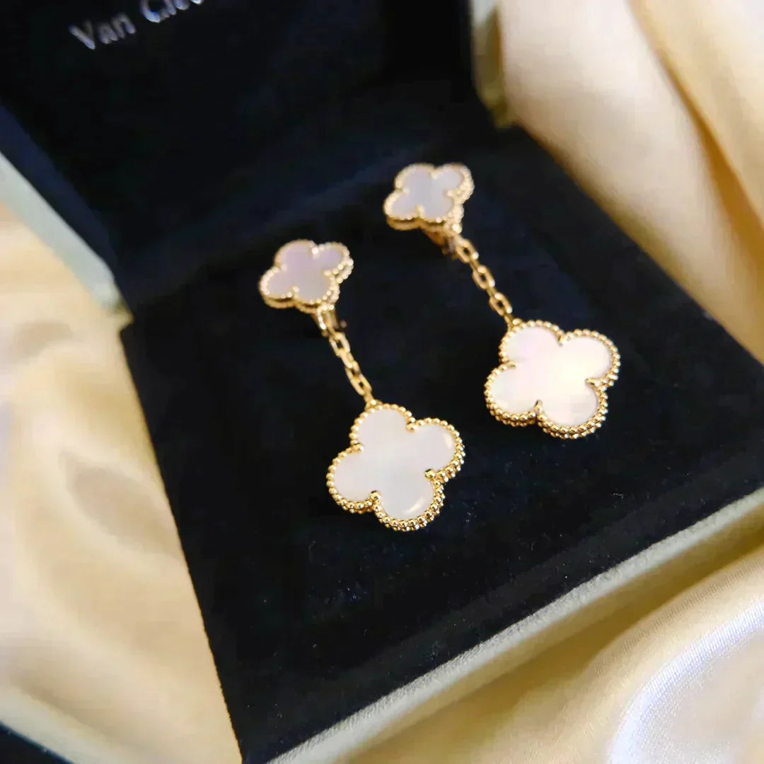 Clover 2 Motif White Mop Earrings – LUX VERSE Luxury Designer Fashion Outlet