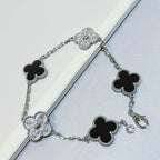 Clover 5 Motif Onyxs Diamond Bracelet Silver – LUX VERSE Luxury Designer Fashion Outlet