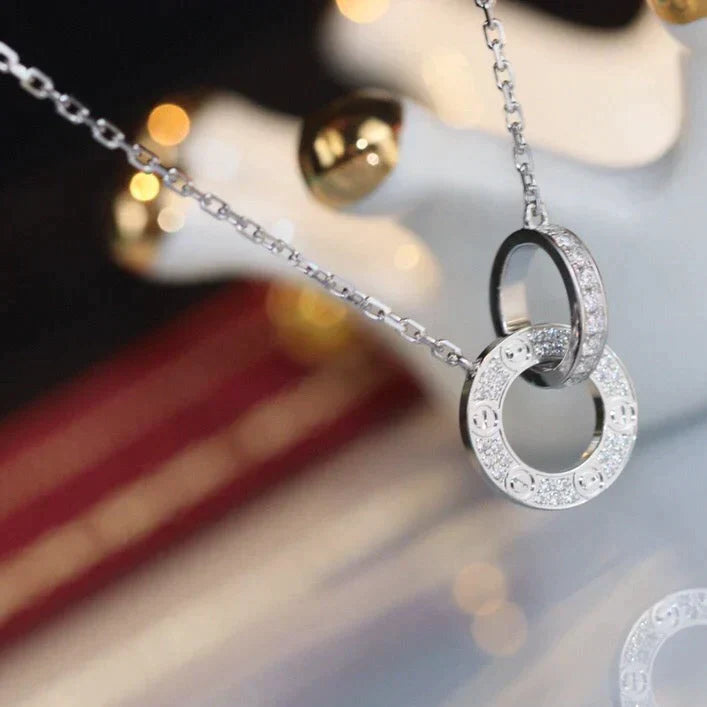 Love Double Ring Diamond Necklace – LUX VERSE Luxury Designer Fashion Outlet