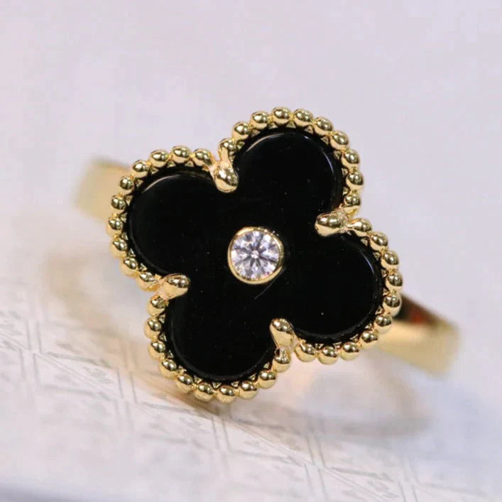 Clover Onyx Ring Gold Diamond – LUX VERSE Luxury Designer Fashion Outlet