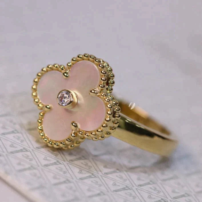 Clover Pink Mop Ring Gold Diamond – LUX VERSE Luxury Designer Fashion Outlet