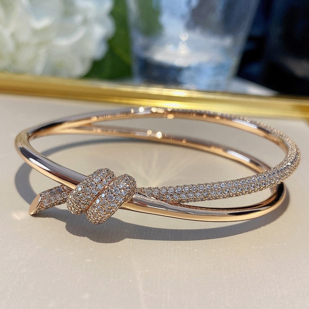 Knot Double Row Rose Gold Diamond Bracelet – LUX VERSE Luxury Designer Fashion Outlet