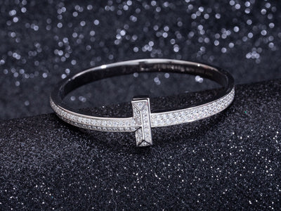 WIDE DIAMONDS HINGED BANGLE SILVER - LUX VERSE - Luxury designer fashion outlet