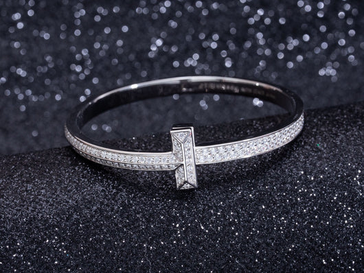 WIDE DIAMONDS HINGED BANGLE SILVER - LUX VERSE - Luxury designer fashion outlet