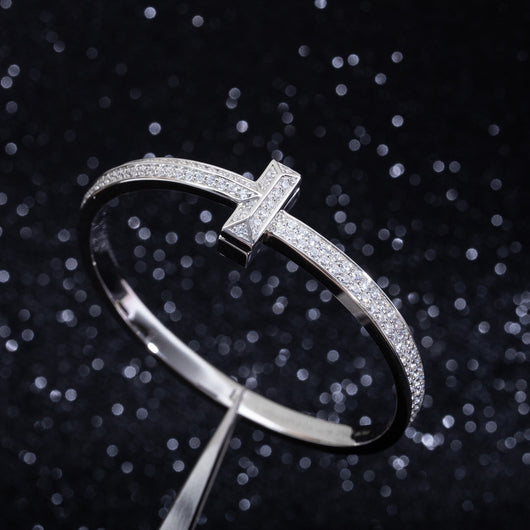 WIDE DIAMONDS HINGED BANGLE SILVER - LUX VERSE - Luxury designer fashion outlet